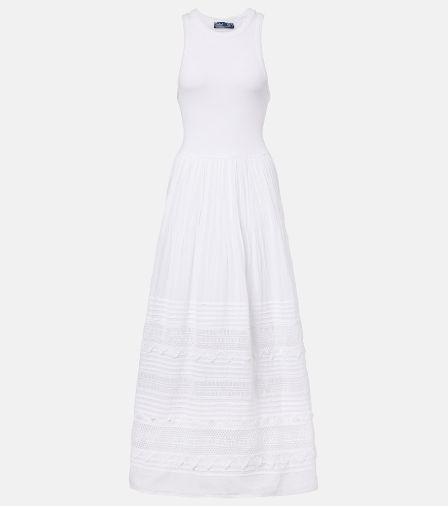 Lace-trimmed cotton-blend maxi dress
