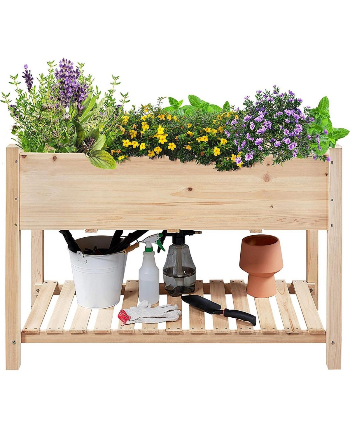 2-Tier Raised Garden Bed Planter Box for Efficient Outdoor Gardening - Natural
