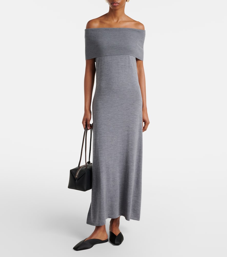 Off-shoulder virgin wool maxi dress