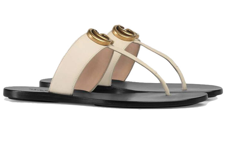 (WMNS) Thong Sandal With Double G 'White Leather'