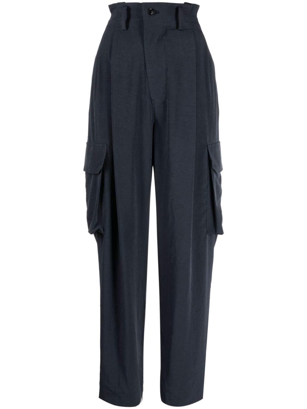 Pleated high-waisted cargo trousers - Black