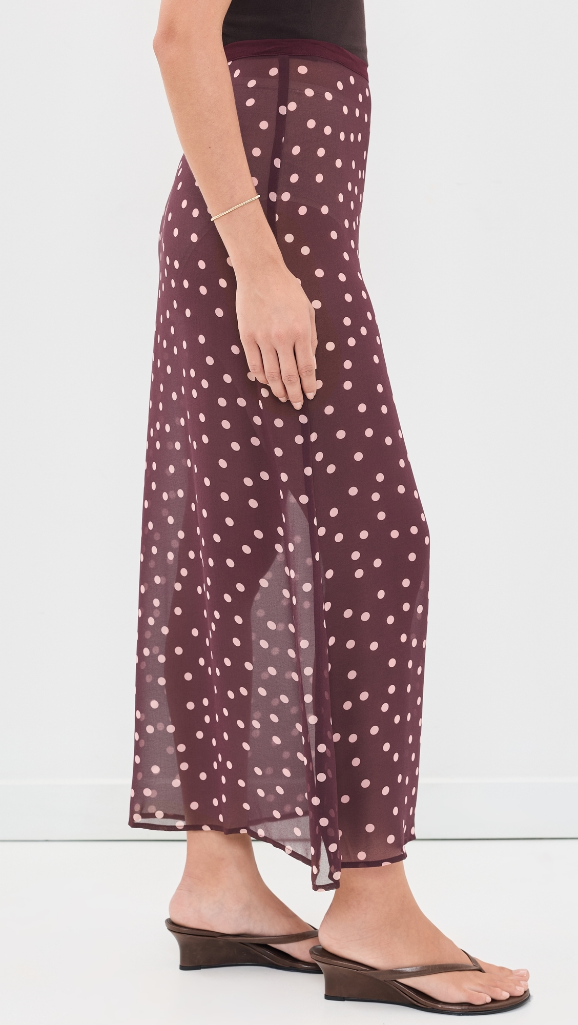 Vilma Sheer Polka Dot Maxi Skirt Wine Polka Dot