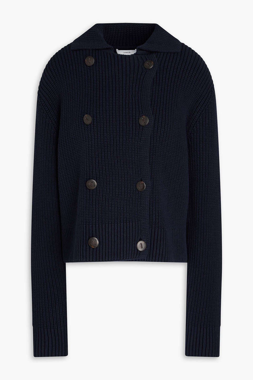 Double-breasted ribbed cotton-blend cardigan - Blue - XS