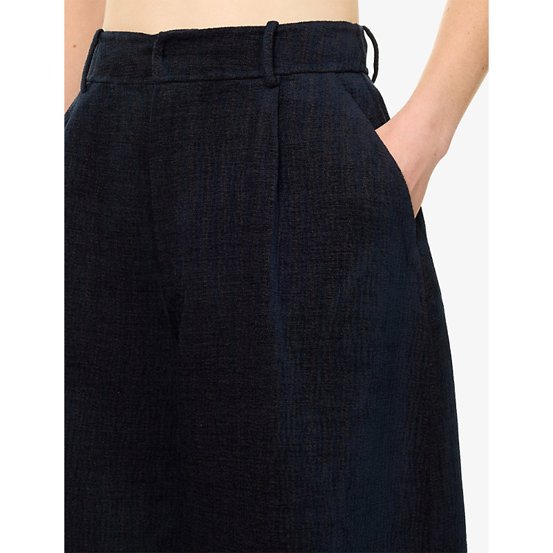 Womens Elen Barrel-Leg Cotton-Blend Trousers