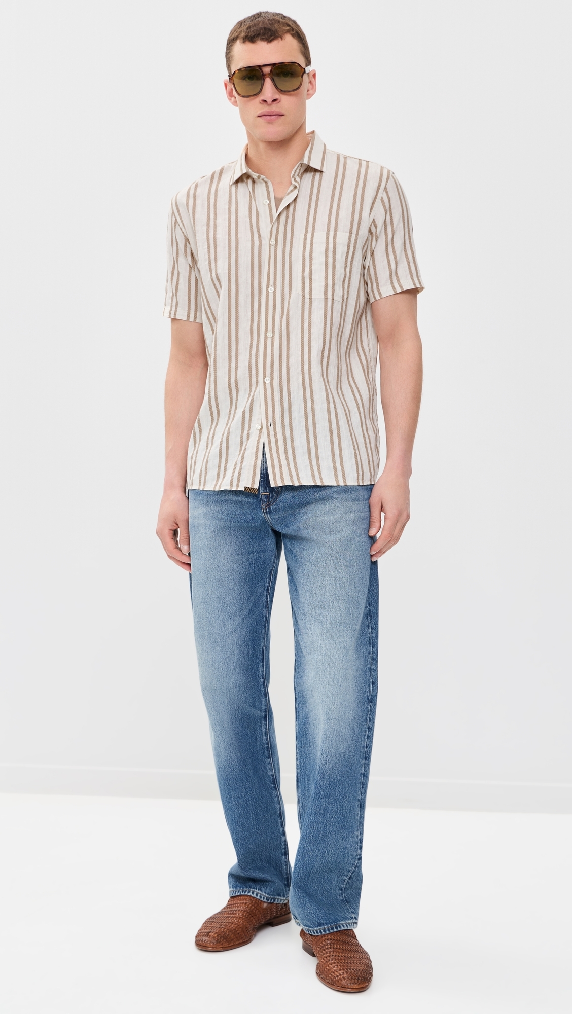 Textured Dobby Stripe Shirt Tinted White/Khaki