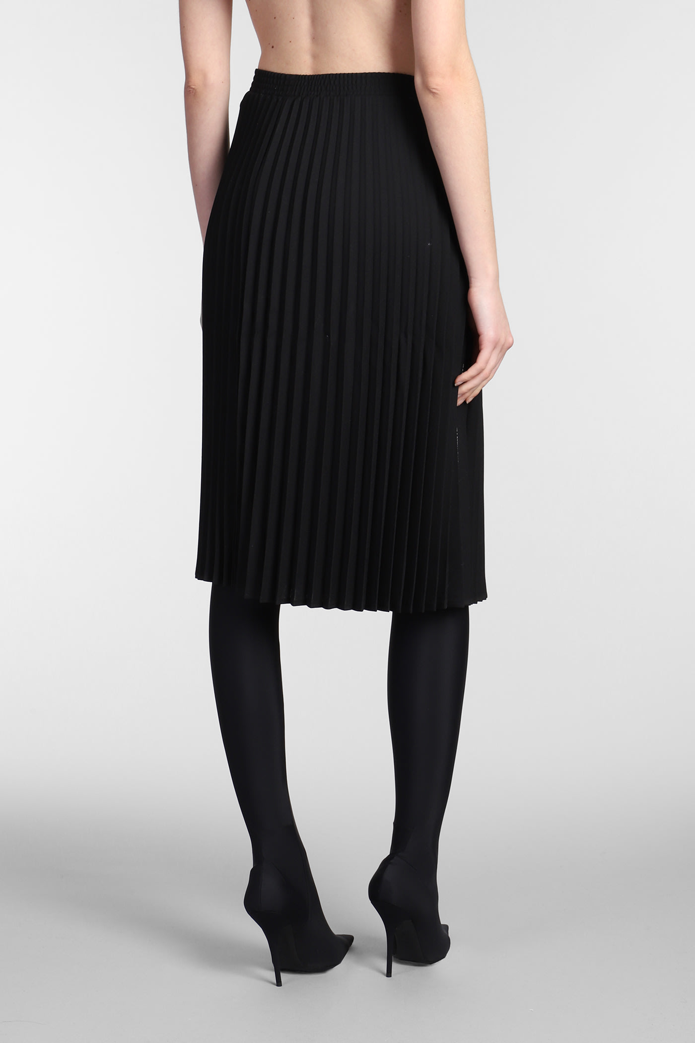 Knee-length pleated skirt - Black