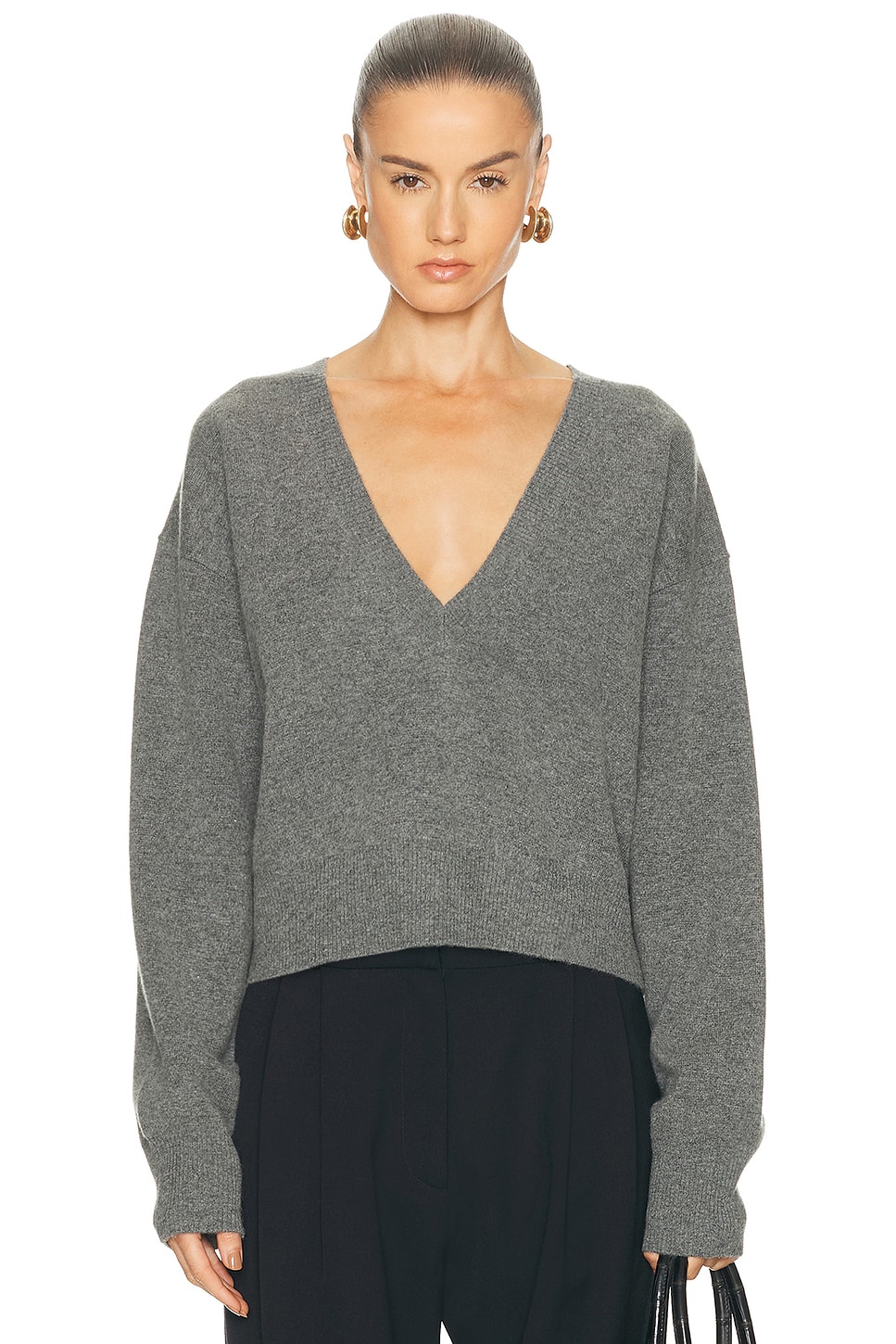 EAVES Lonne Deep V-neck Sweater in Dark Grey. S also in XS, XXS, M