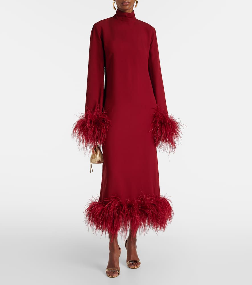 Gina feather-trimmed midi dress