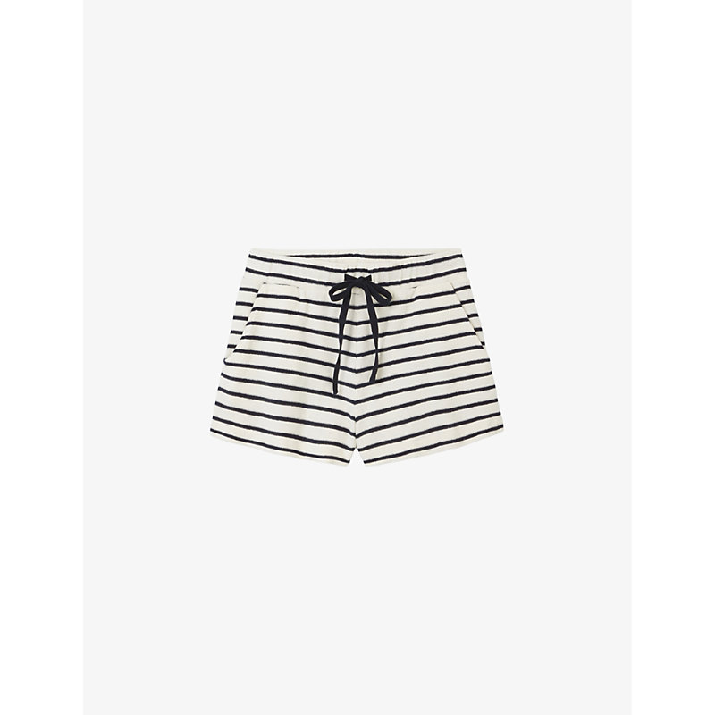 Womens Navystripe Striped Towelling-textured Organic-cotton Shorts