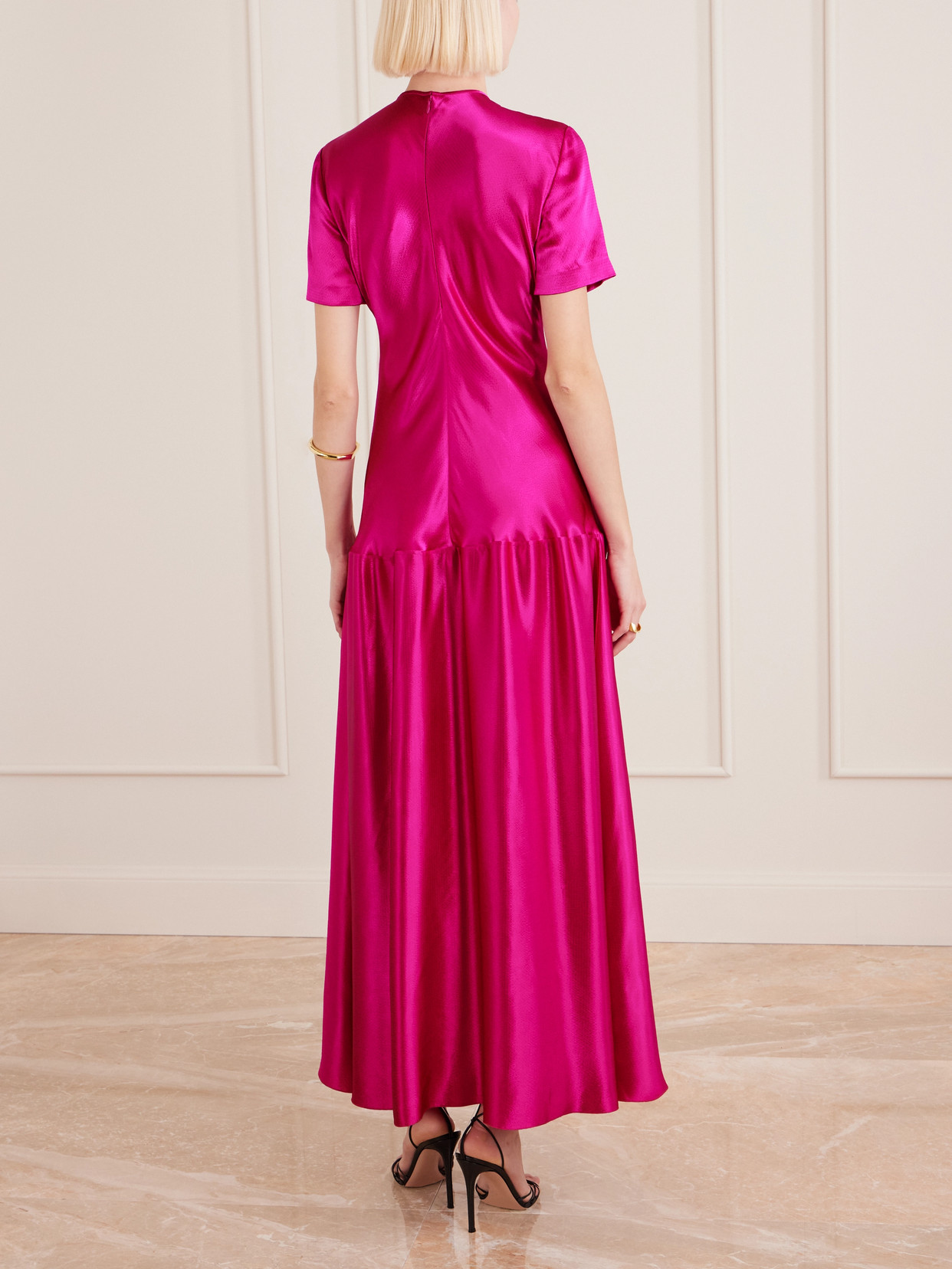 Clodia Pleated Textured-satin Maxi Dress - Pink