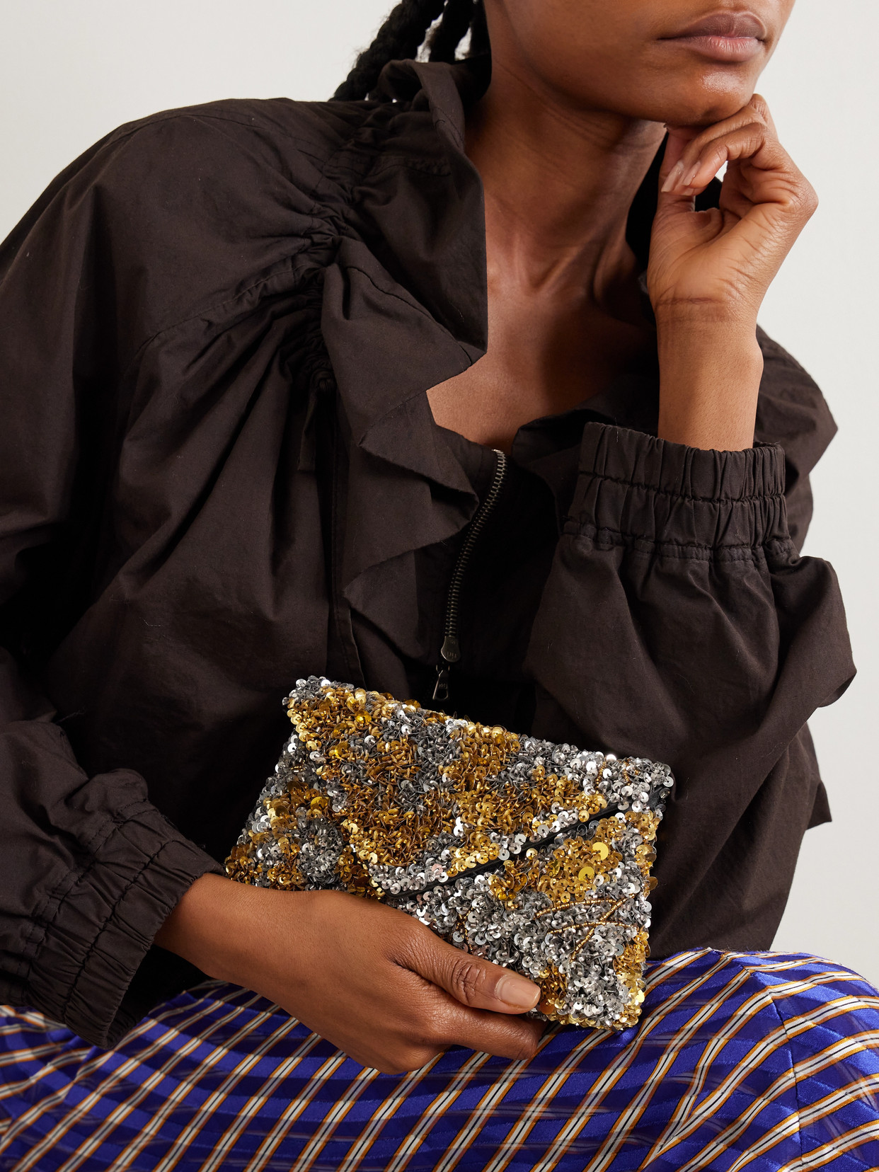 Embellished Satin Clutch - Silver