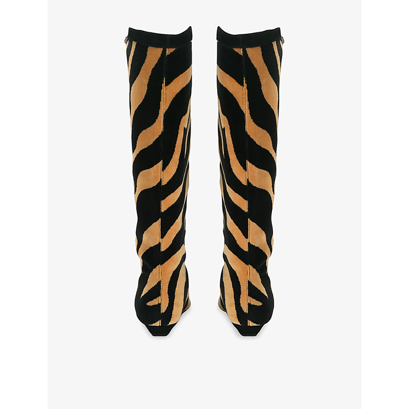 Womens Westbury Leopard-Print Velvet Knee-High Boots