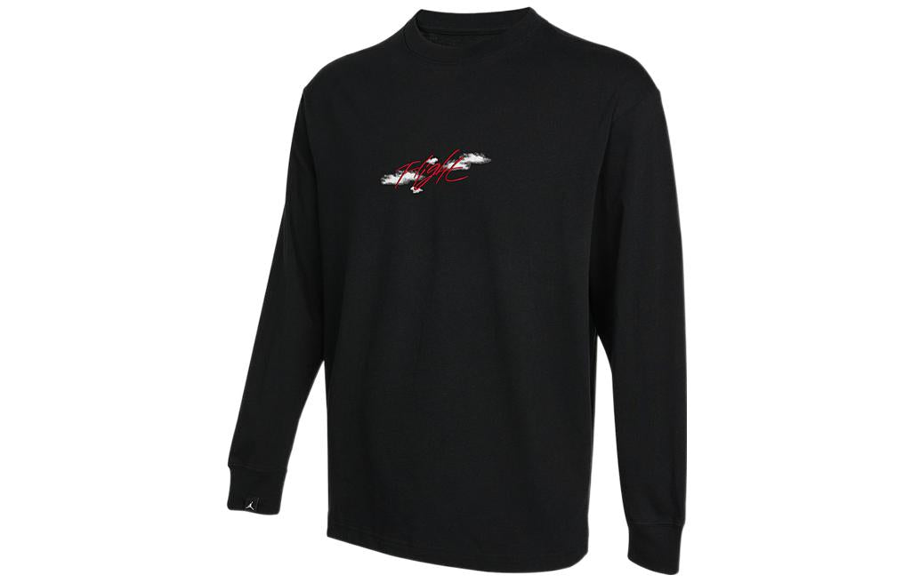 Men's Jordan Alphabet Embroidered Printing Breathable Sports Round Neck Long Sleeves Autumn Black T-Shirt