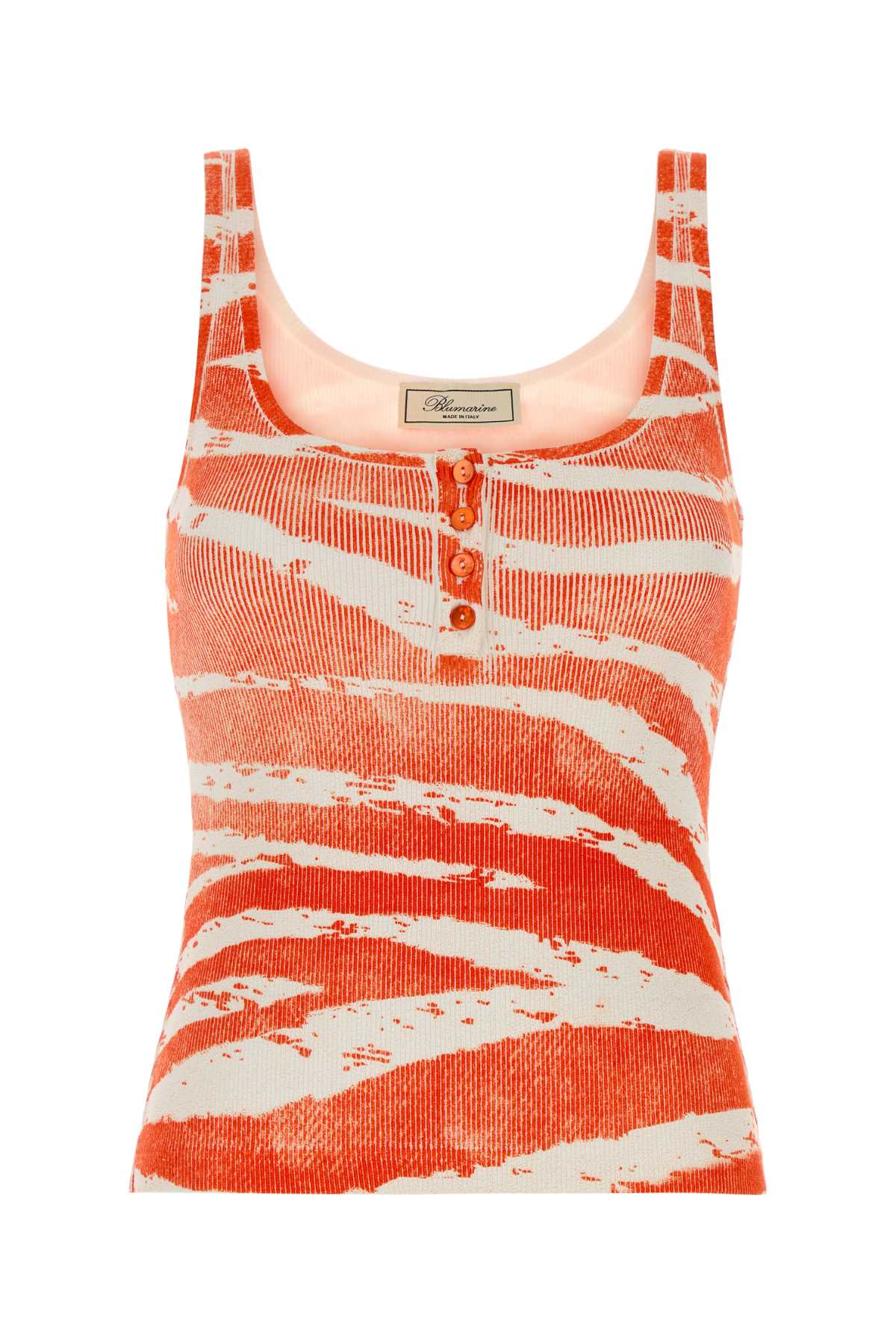 Striped Ribbed Cotton Tank Top — Orange