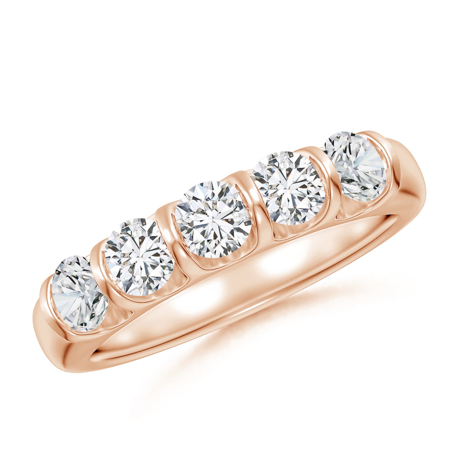 Angara 1.0 Carat Bar Set Five Stone Round Diamond Wedding Ring for Her in 14K Rose Gold