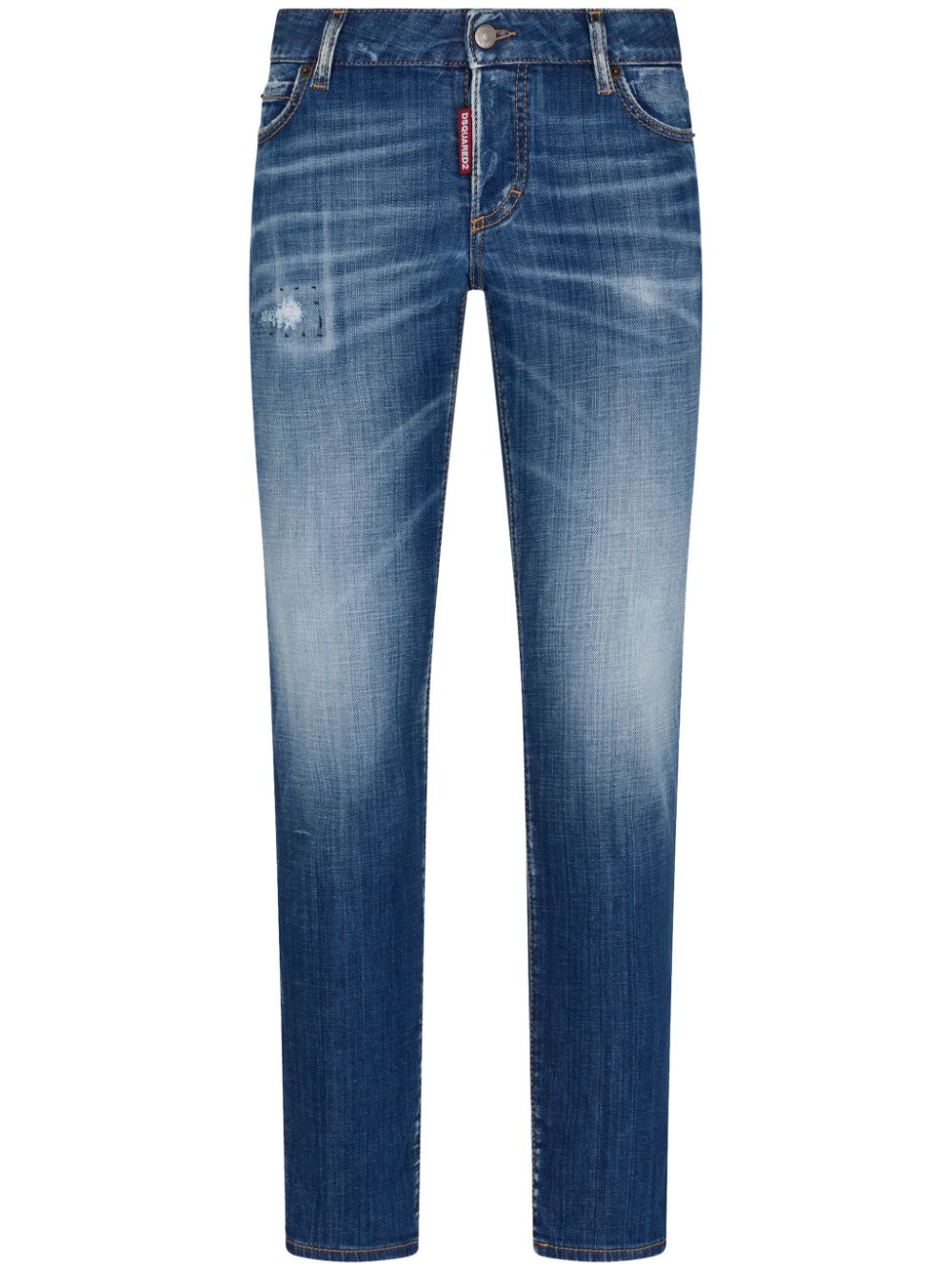 Logo-patch cotton-blend tapered jeans - Blue