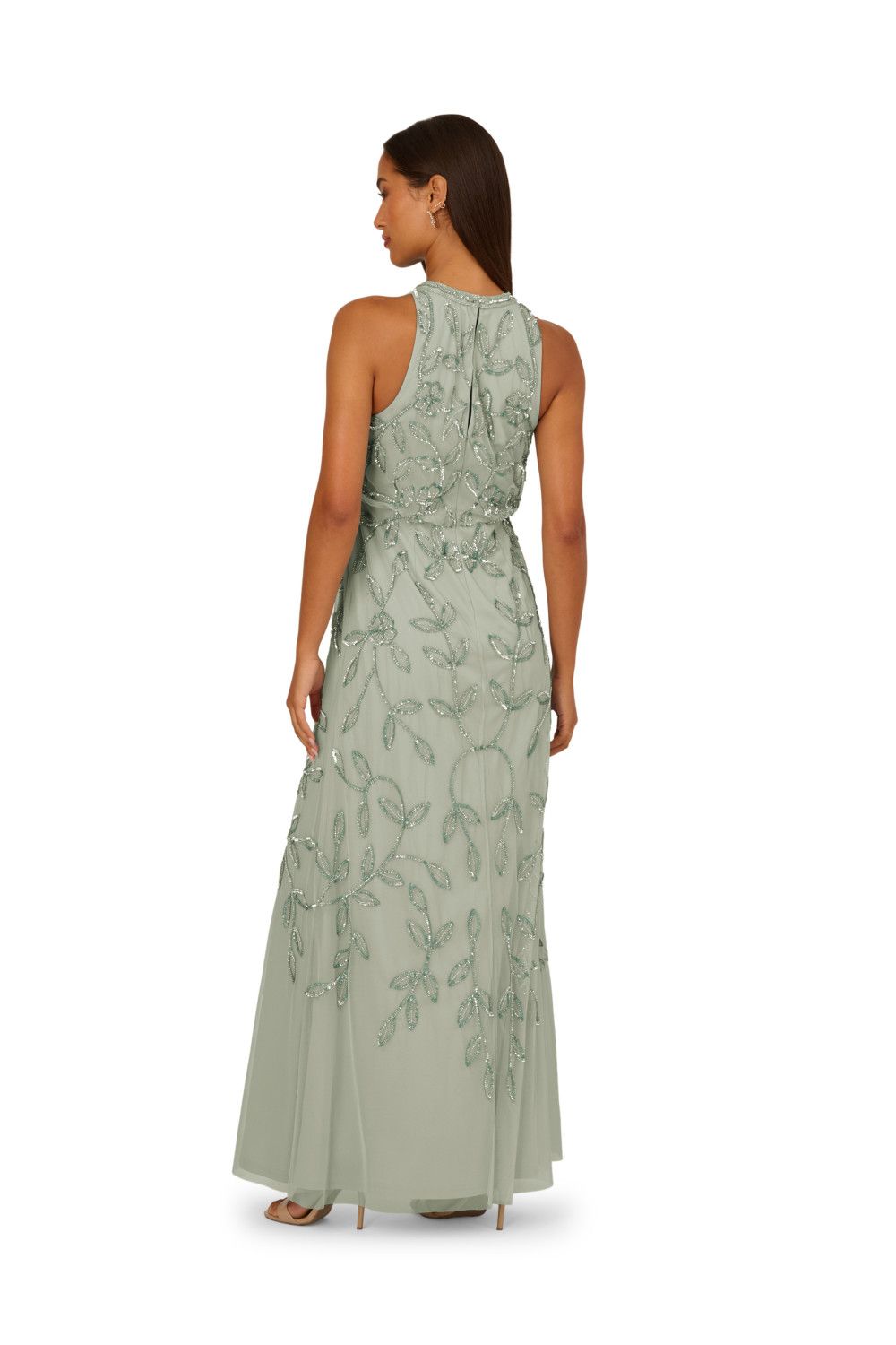 Adrianna Papell Women's Blouson Bead Long Dress in Mint
