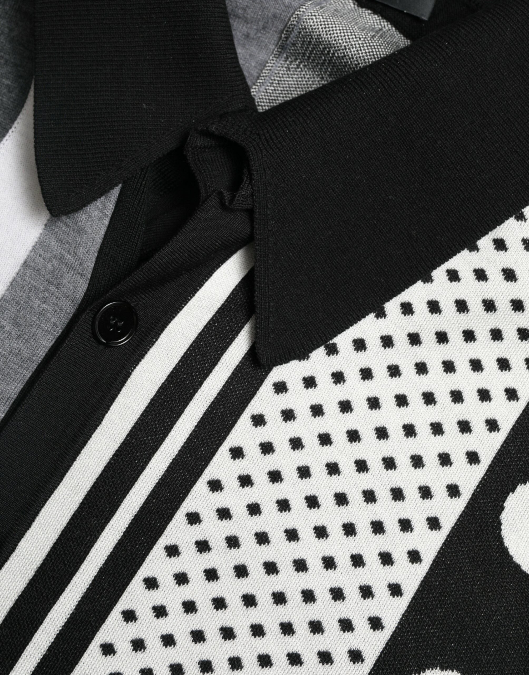 Striped and Polka-Dot Silk Blend Cardigan — Black