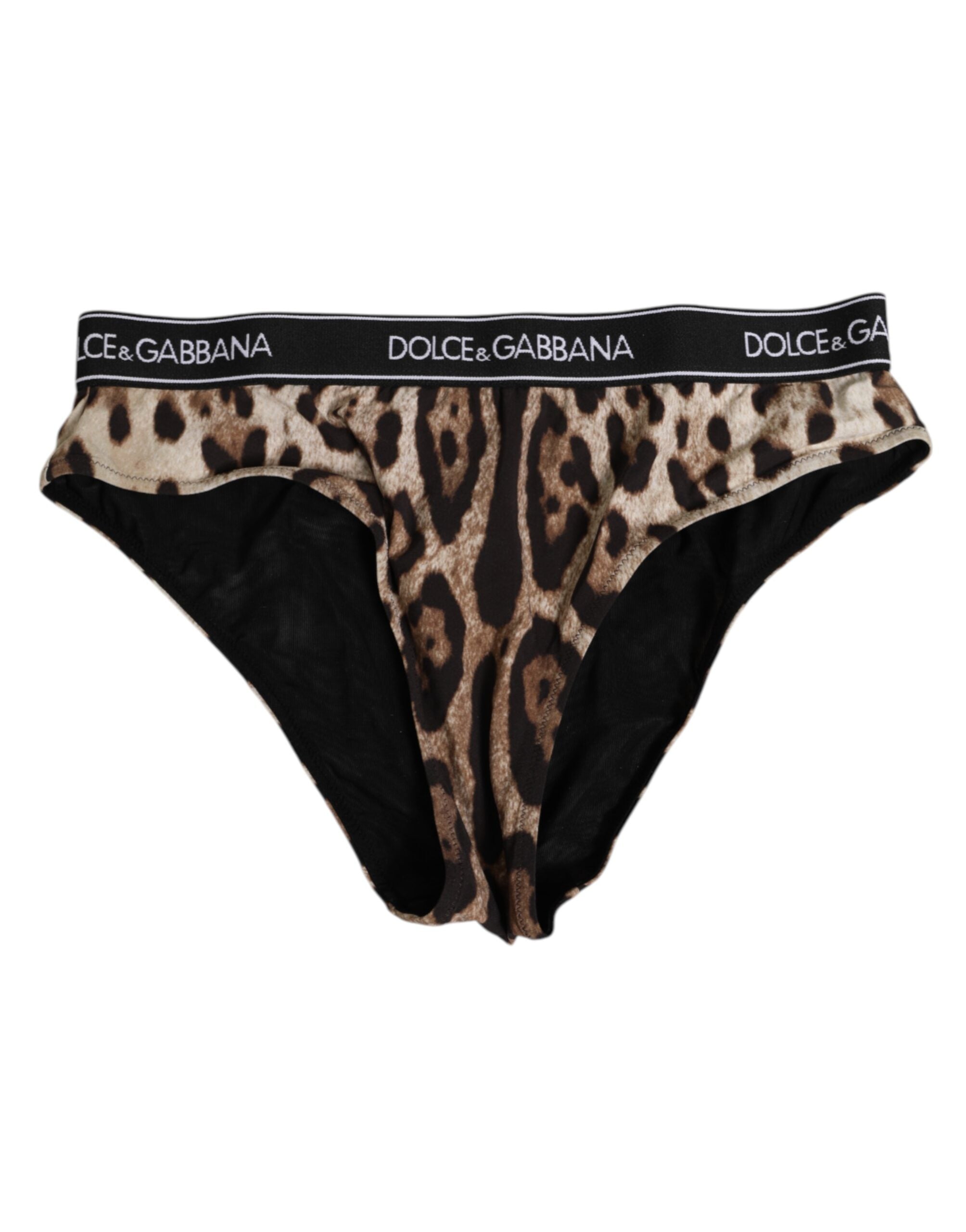 Leopard-Print Nylon Brief — Brown
