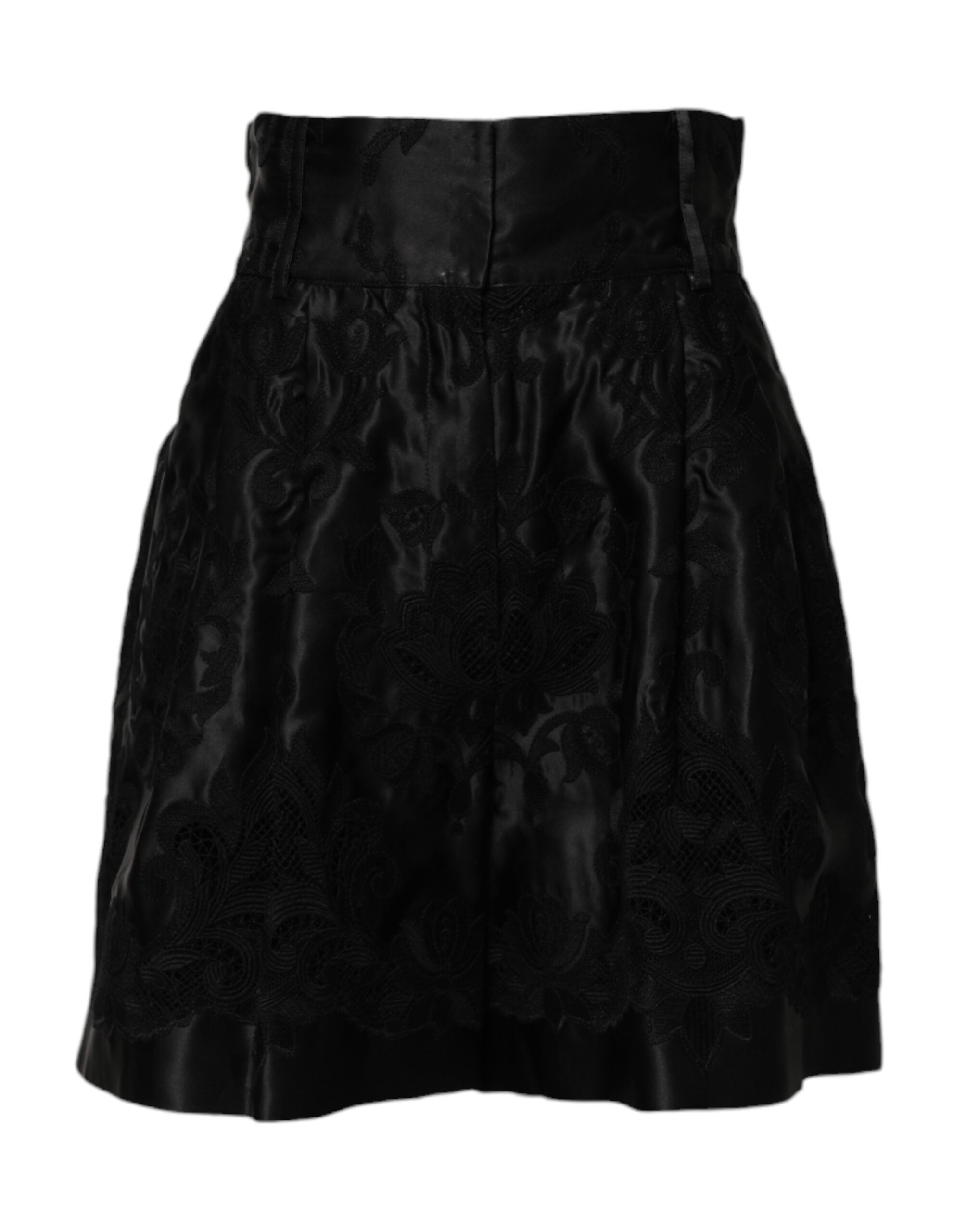 Floral Embroidery Silk Shorts — Black