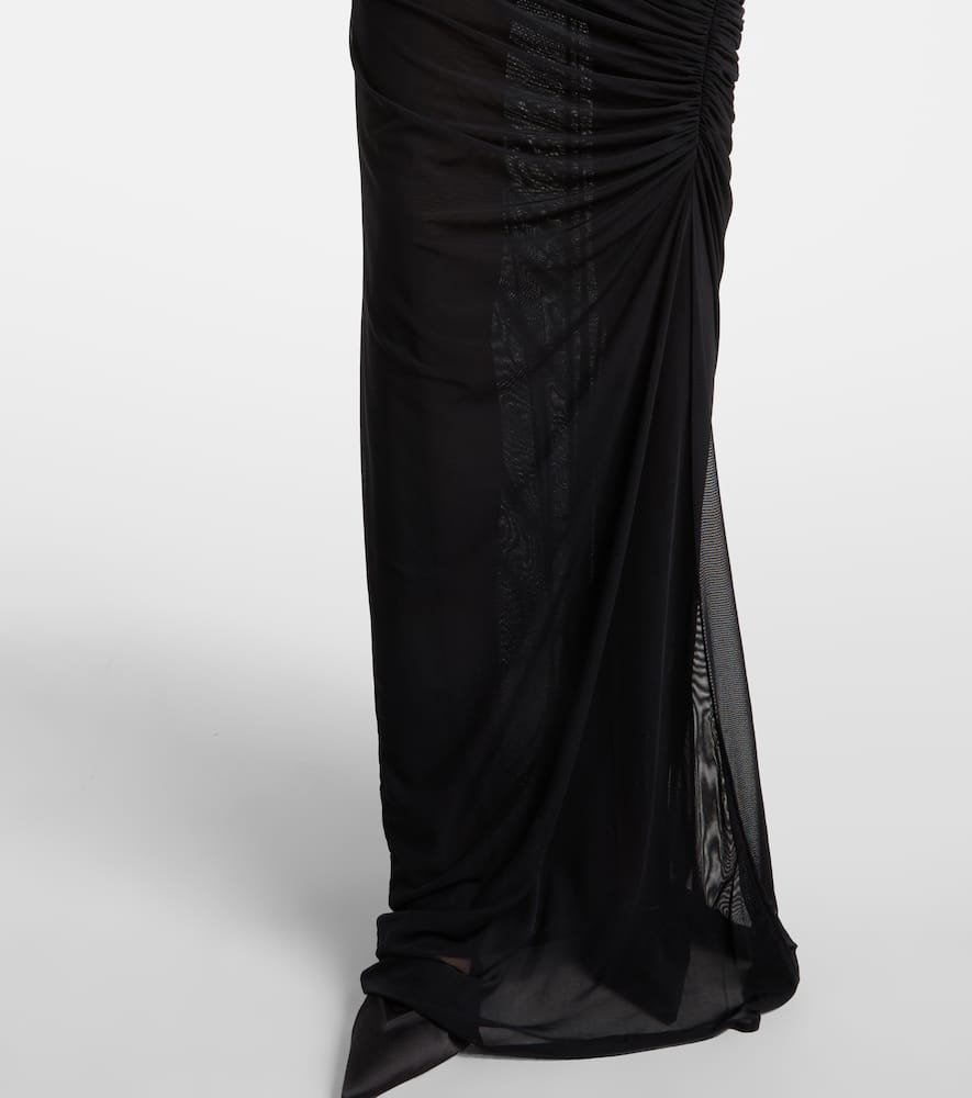 Logo sequined mesh maxi dress