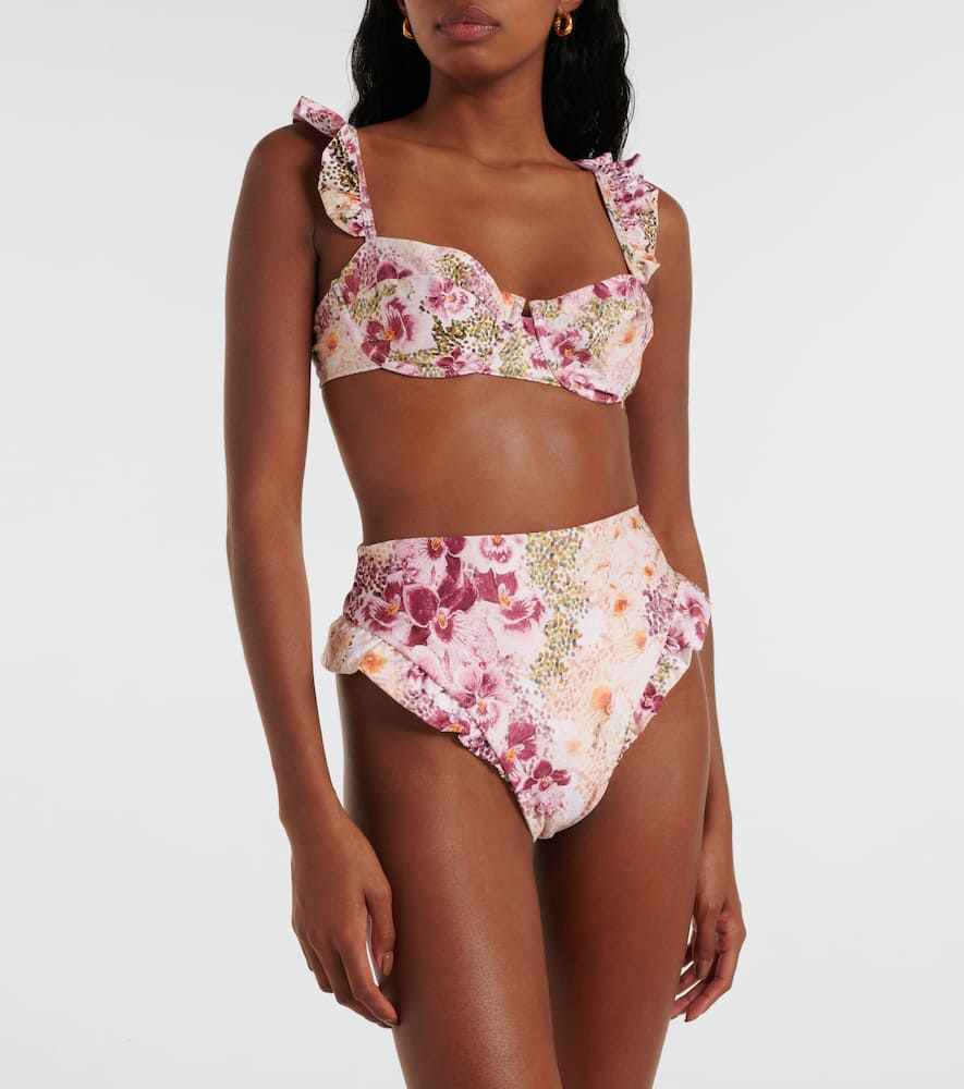 Kiwi ruffled floral bikini top