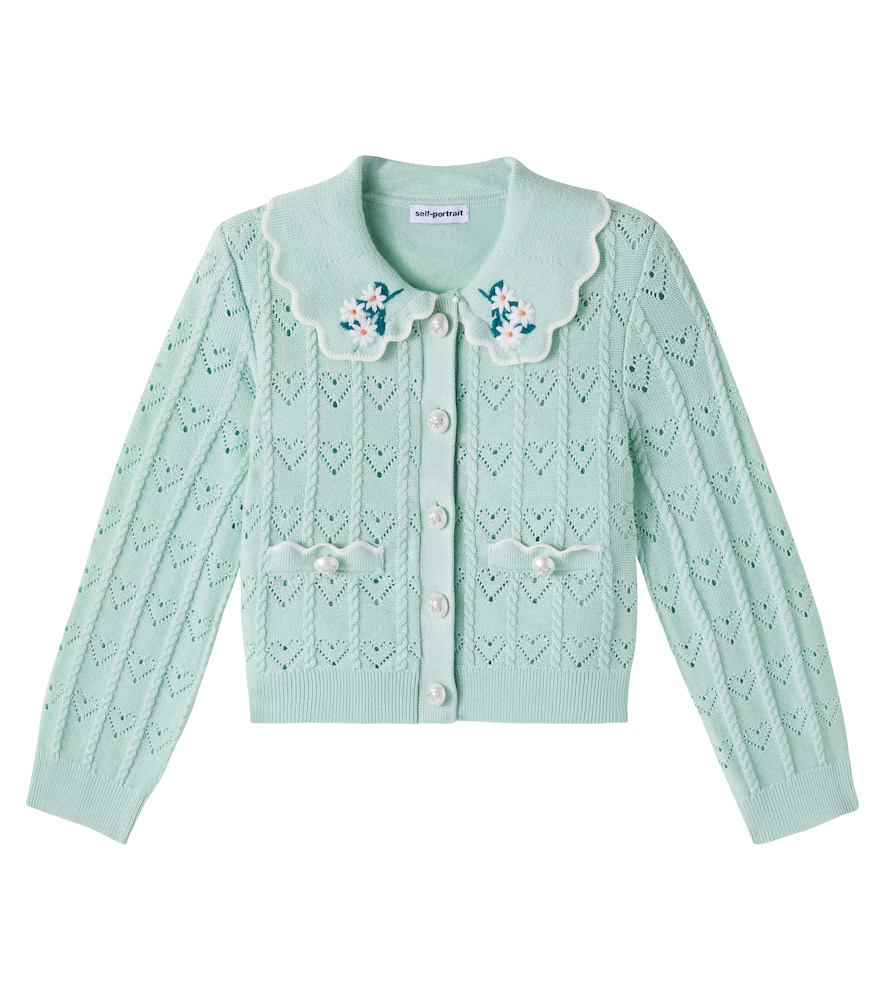 Embroidered pointelle cardigan