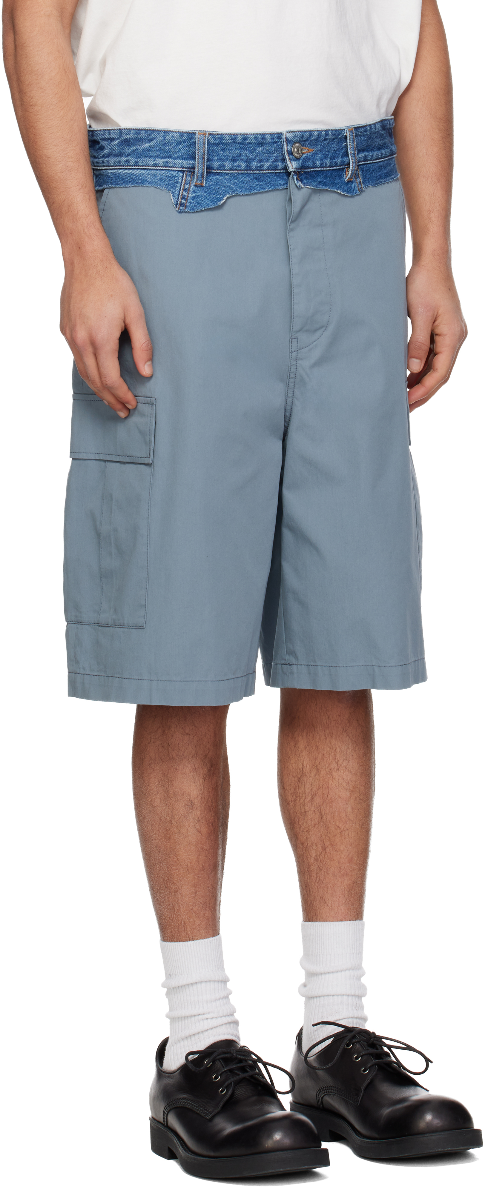 Gray Denim Waistband Cargo Shorts