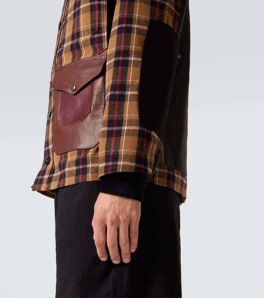 Checked leather-trimmed cotton jacket