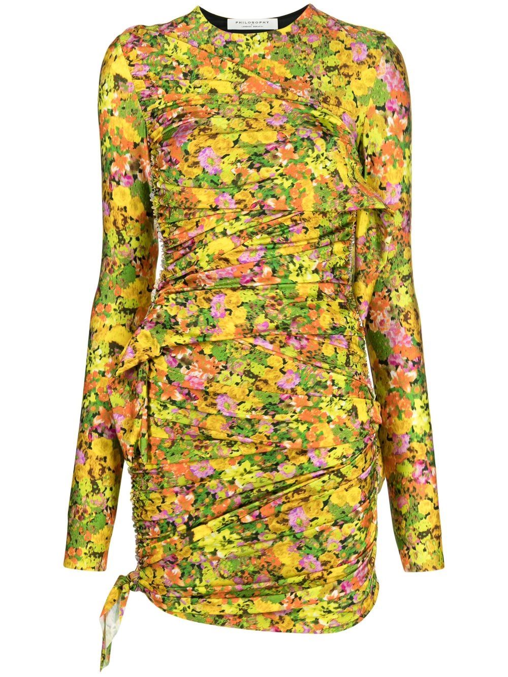 Floral-print ruched minidress - Orange