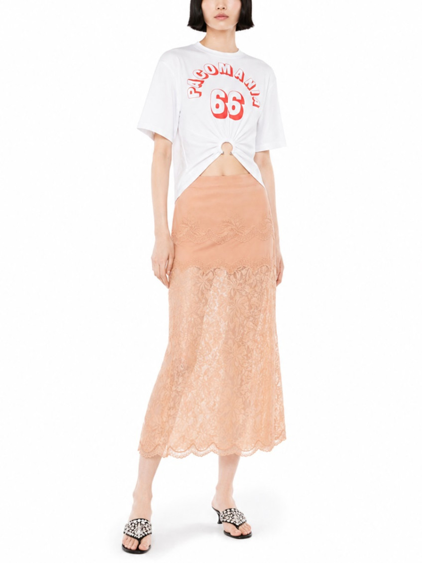 Pink Lace Midi Skirt