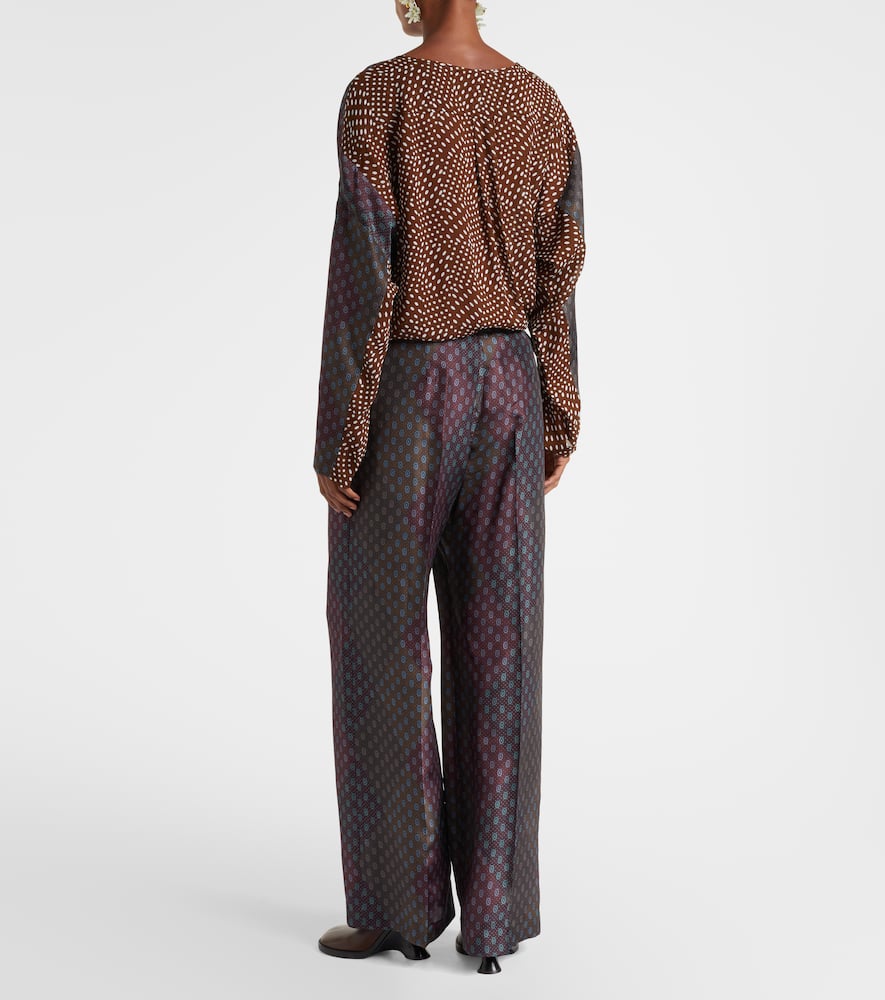 Printed silk satin straight pants