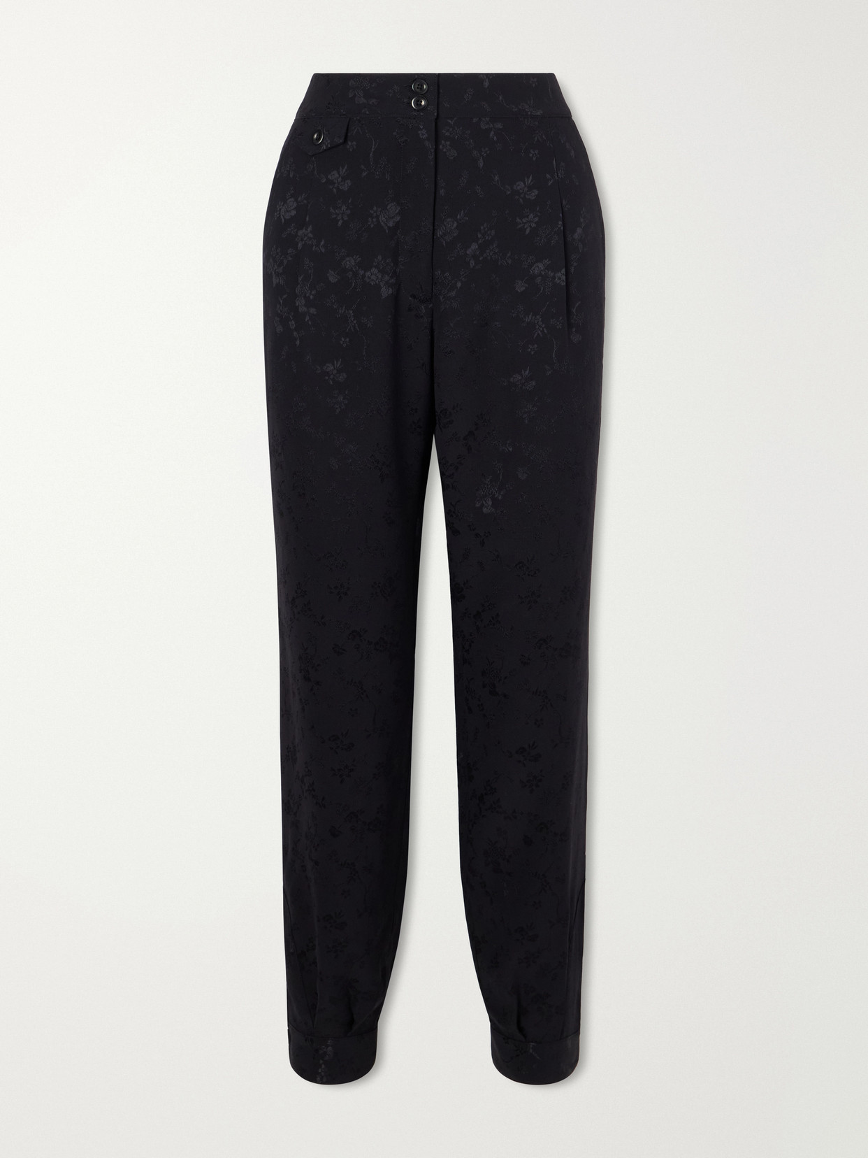 Gaucha Floral-jacquard Silk Tapered Pants - Black