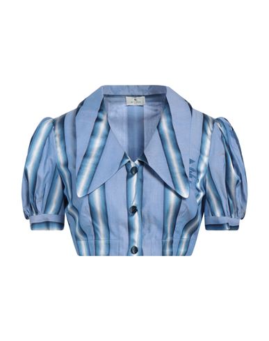 Etro Woman Shirt Blue Size 10 Cotton, Silk