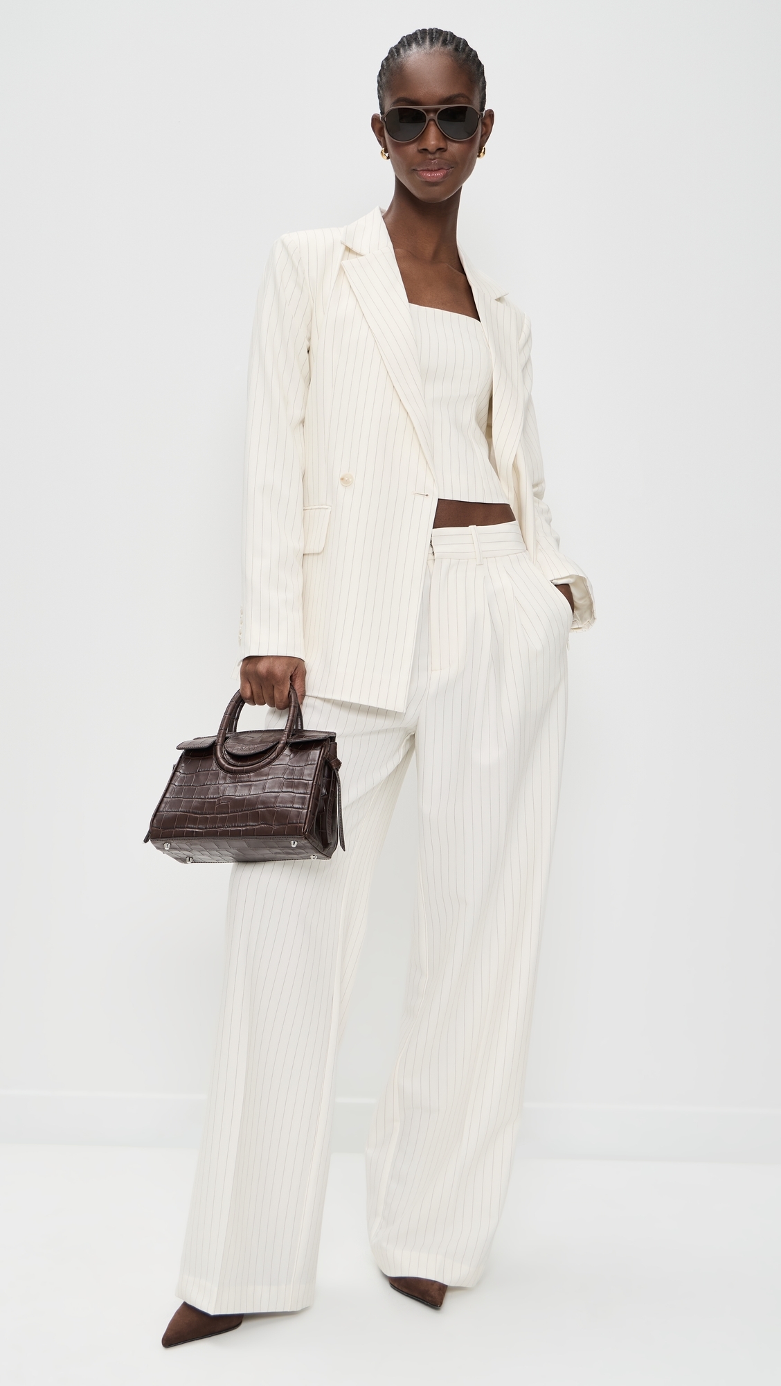 Essential Suiting Strapless Top Chestnut Pinstripe