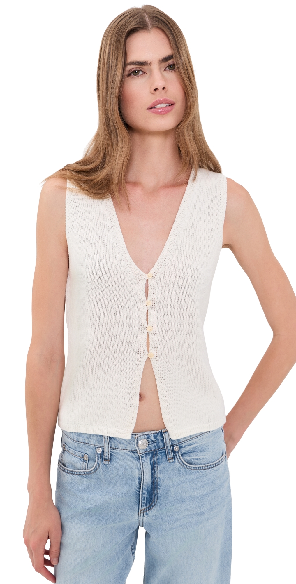 The Knit Cardigan Vest White001