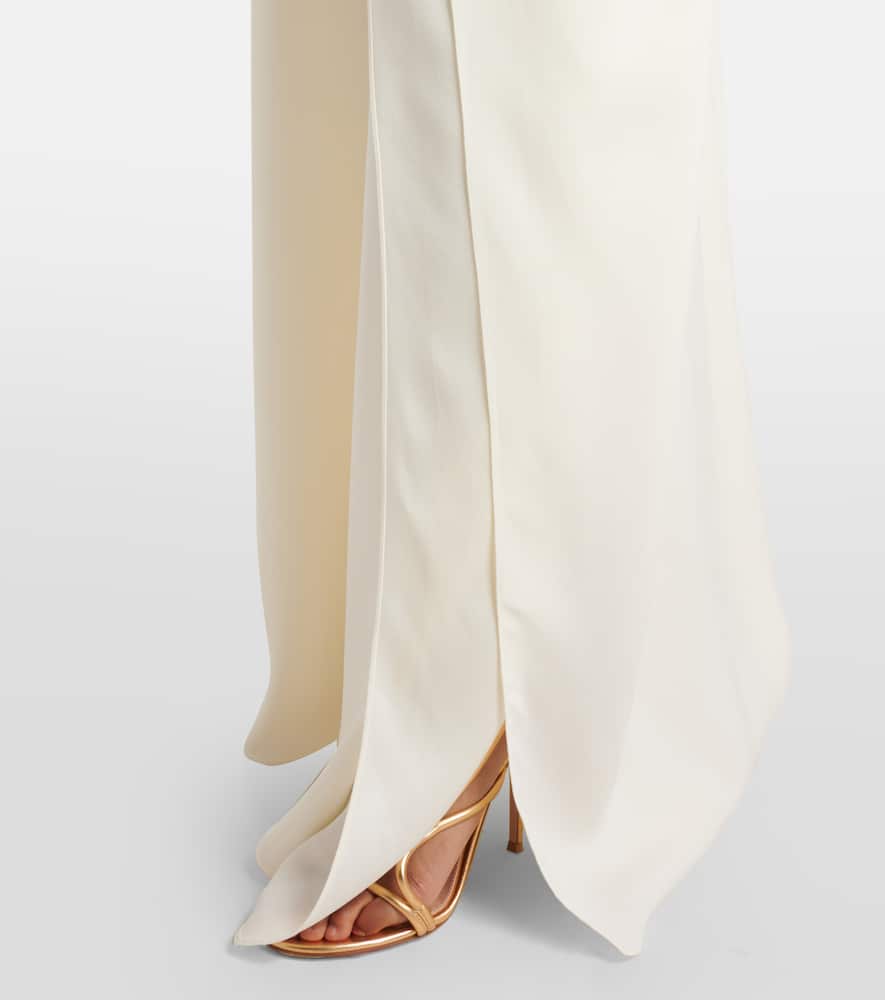 Feather-trimmed off-shoulder gown