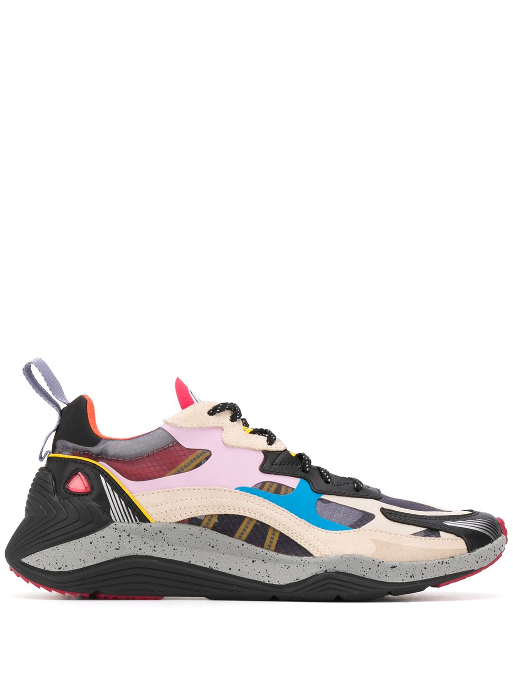 Contrast panel ridged sole sneakers - Pink