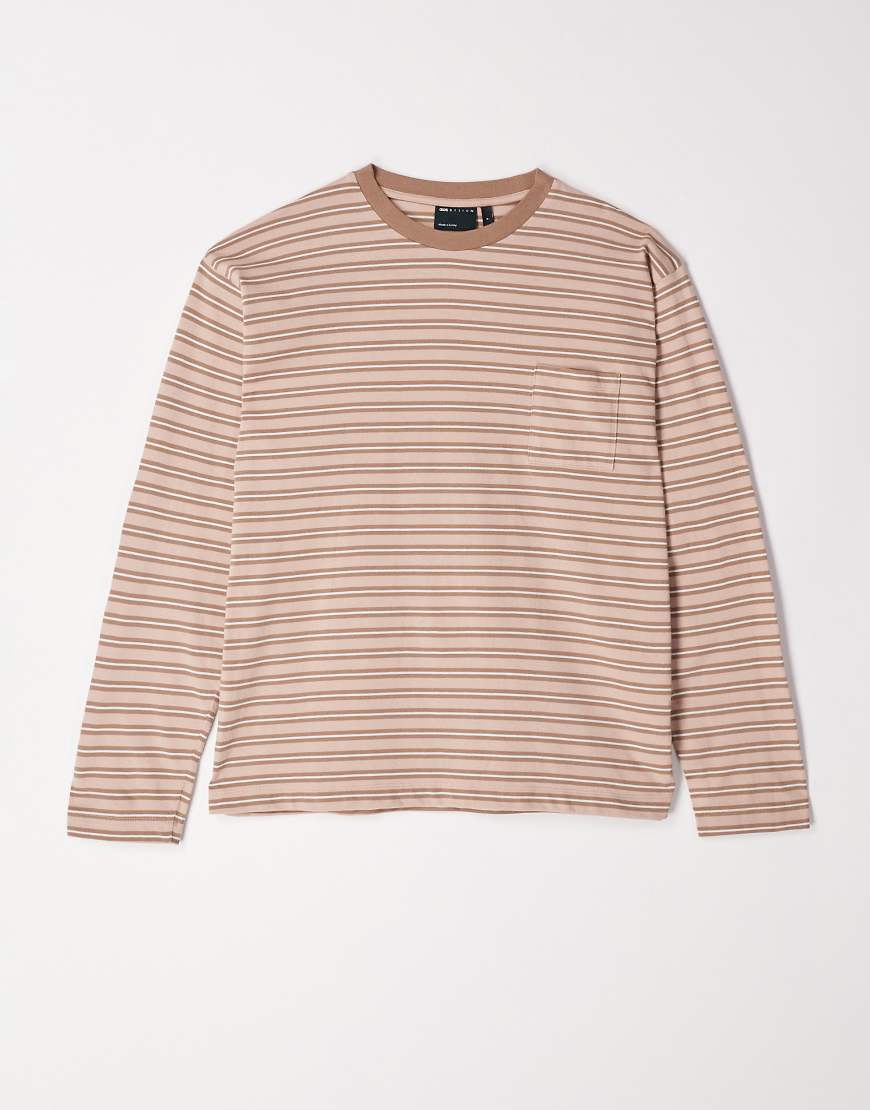 Oversized long sleeve skater tee in neutral stripes