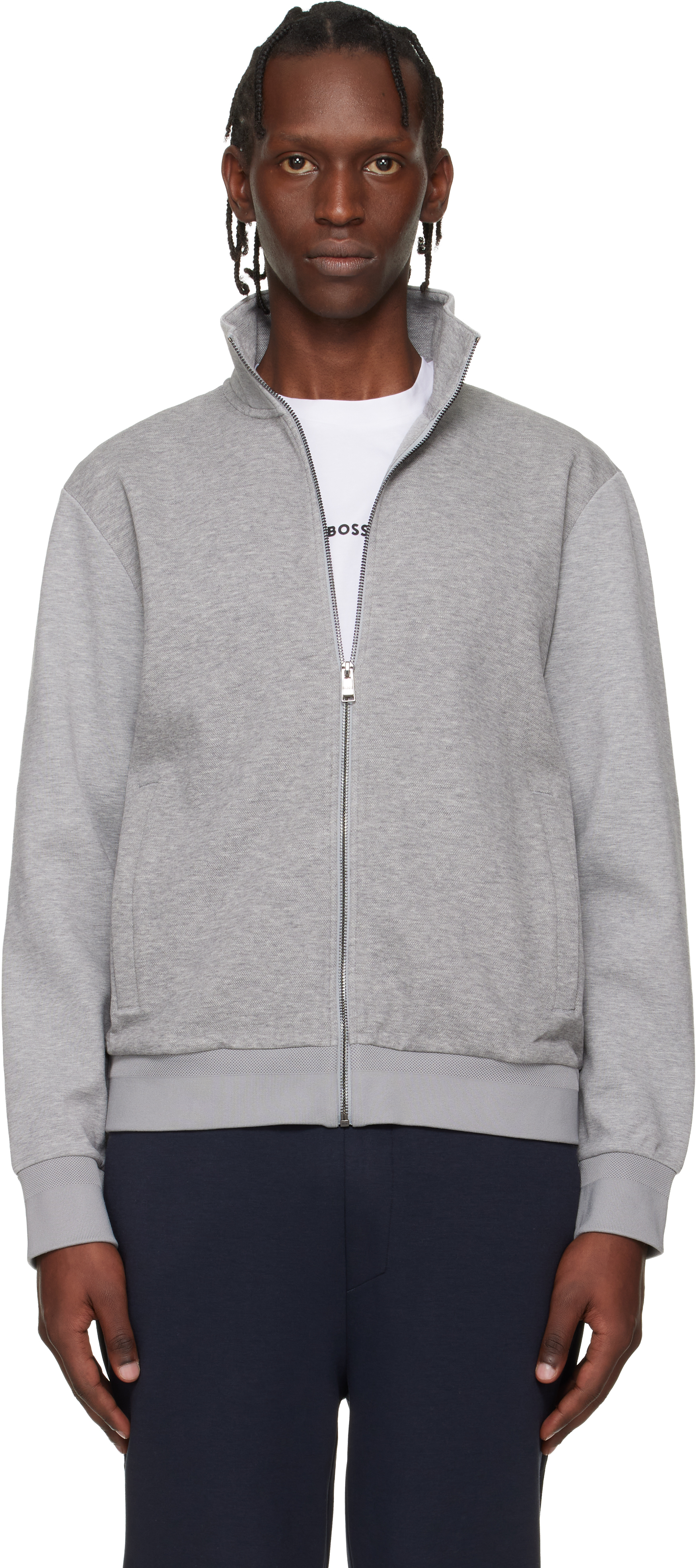 Gray Zip-Up Mercerized Stretch-Cotton Piqué Sweatshirt