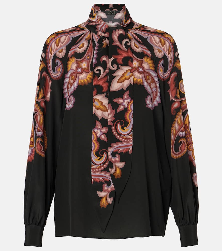 Paisley tie-neck silk blouse