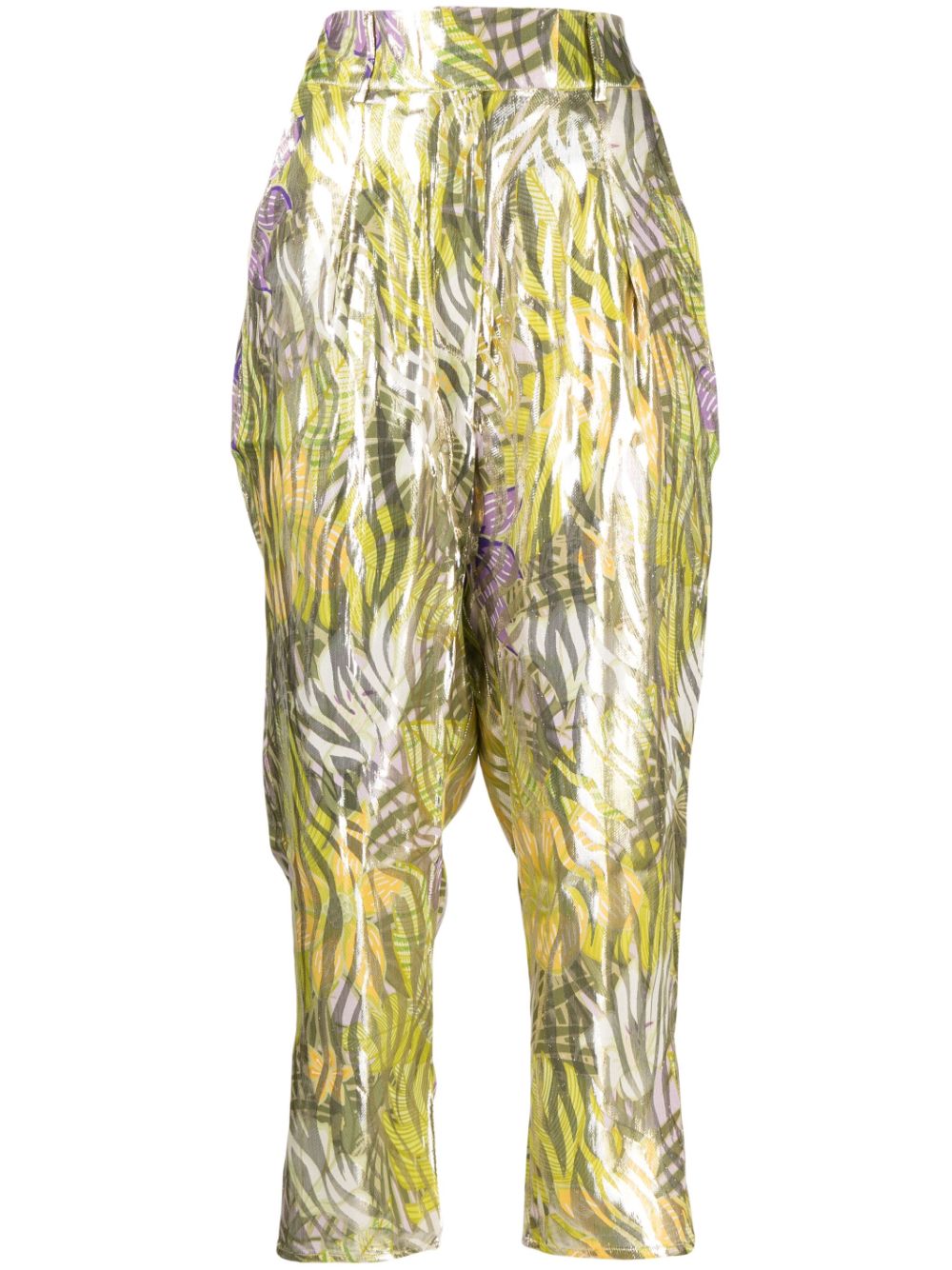 Metallic print cropped tapered trousers - Green