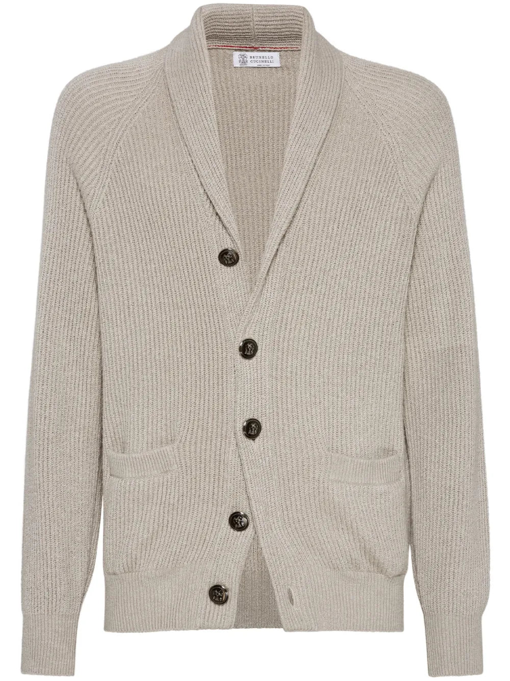 Ribbed-Knit Cardigan — Beige
