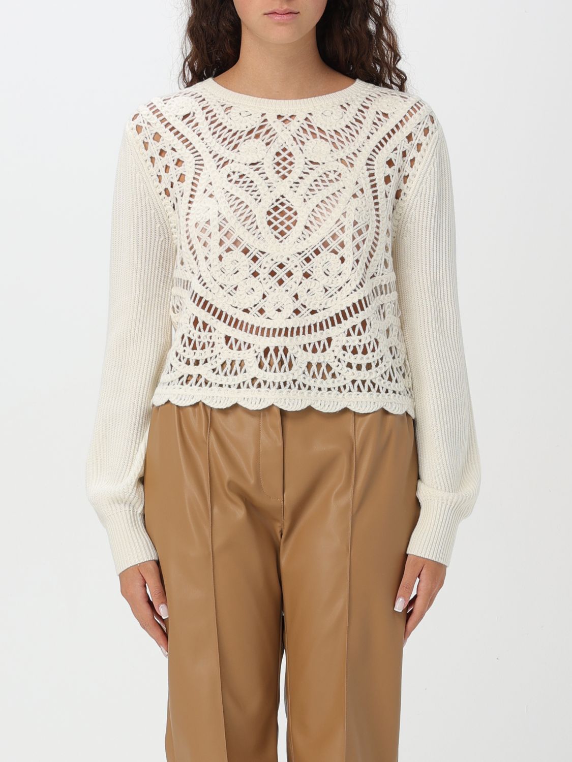 Crochet-panel sweater - Black