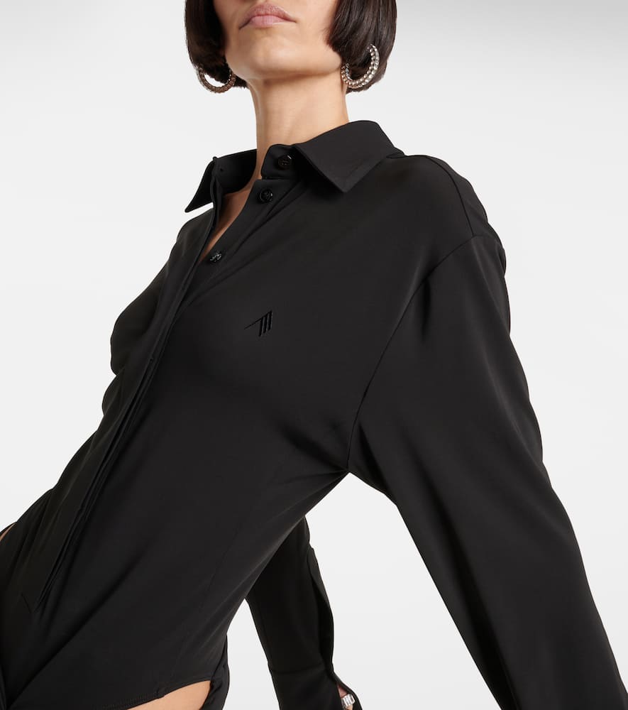 Cutout draped jersey shirt dress