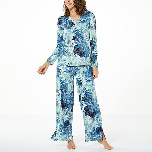 2-piece Printed Knit Puff-Sleeve Lounge Set - Black