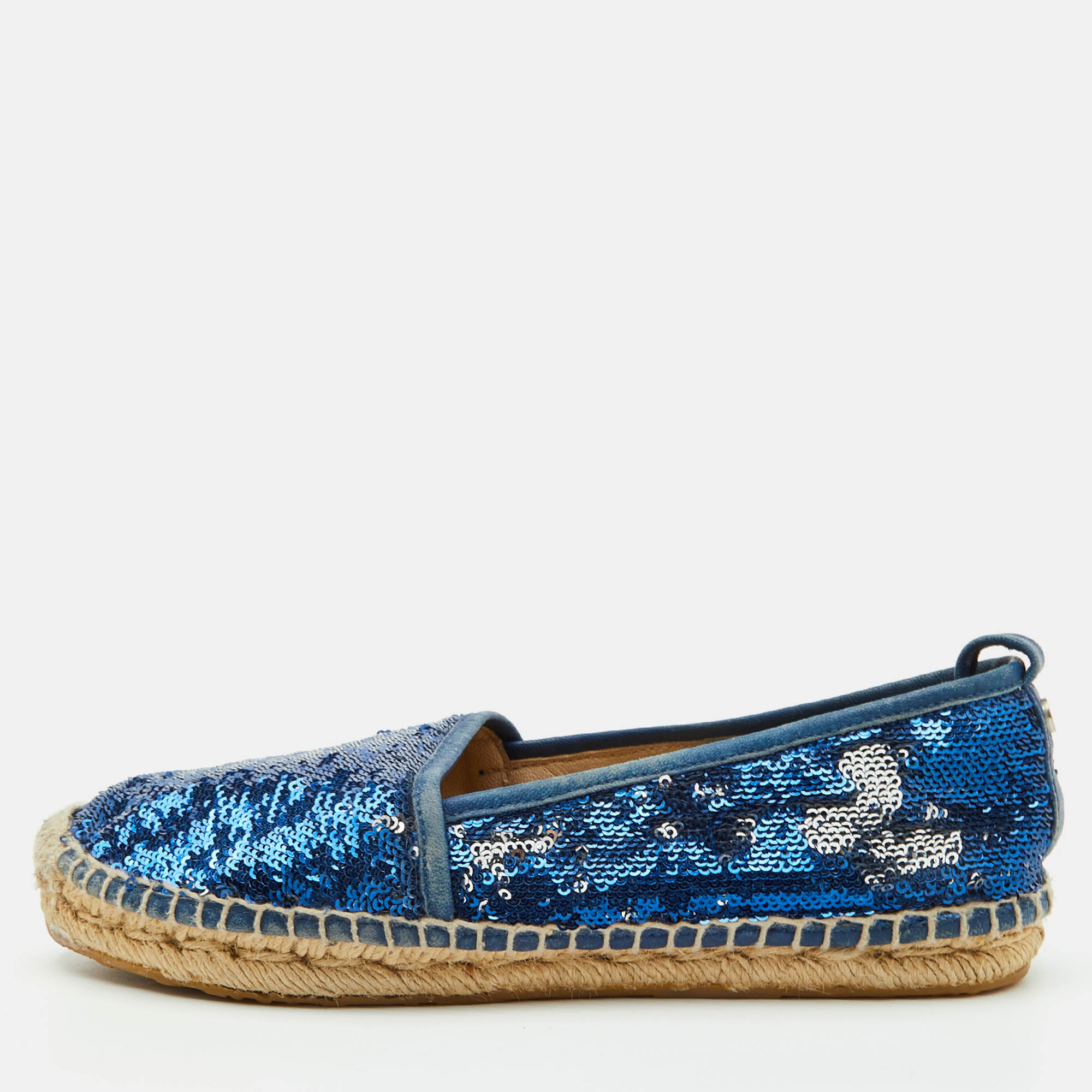 Jimmy Choo Paksa 36 Blue Sequins Espadrille Flat