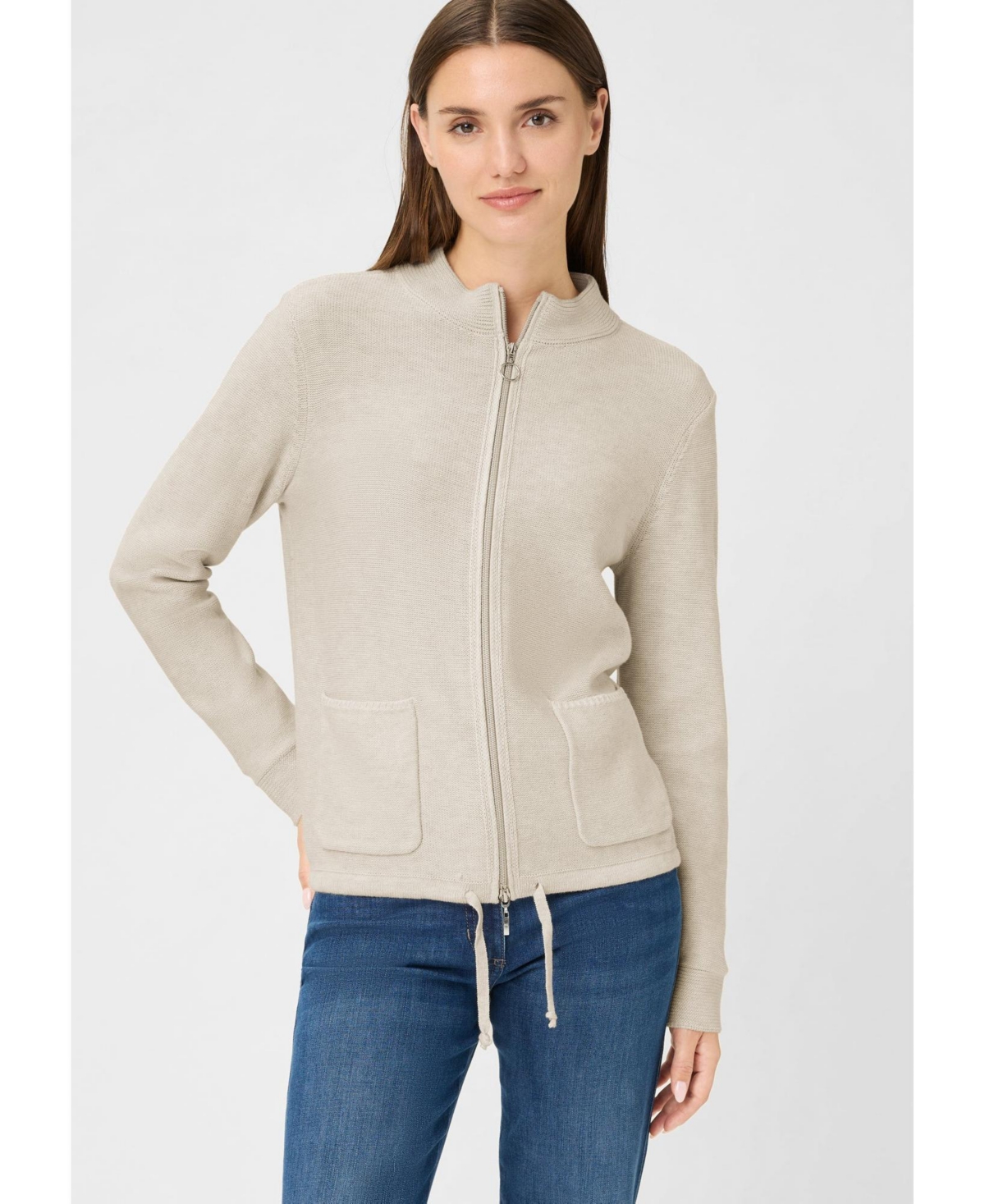 Women's Zip Front Cardigan - Almond beige melange