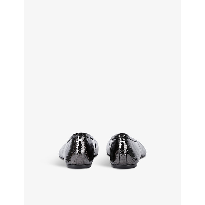 Womens Gunmetal Tabi Split-toe Patent-leather Ballet Flats