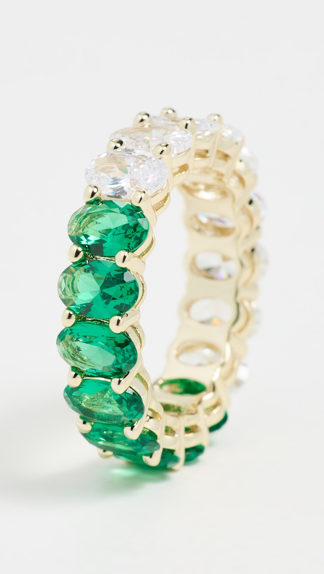 By Adina Eden Colored Oval Cubic Zirconia Half Half Eternity Band Emerald Green
